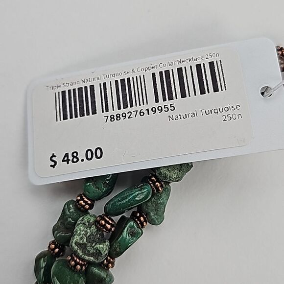 Triple Strand Natural Turquoise & Copper Collar Necklace NWT - Picture 3 of 4